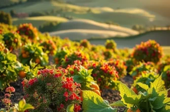 A scenic view of a sunlit field filled with organic fruits and vegetables, symbolizing health and nature.