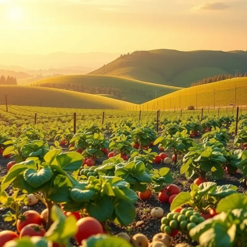 A sunlit field abundant with fresh organic produce, symbolizing healthy meal planning.