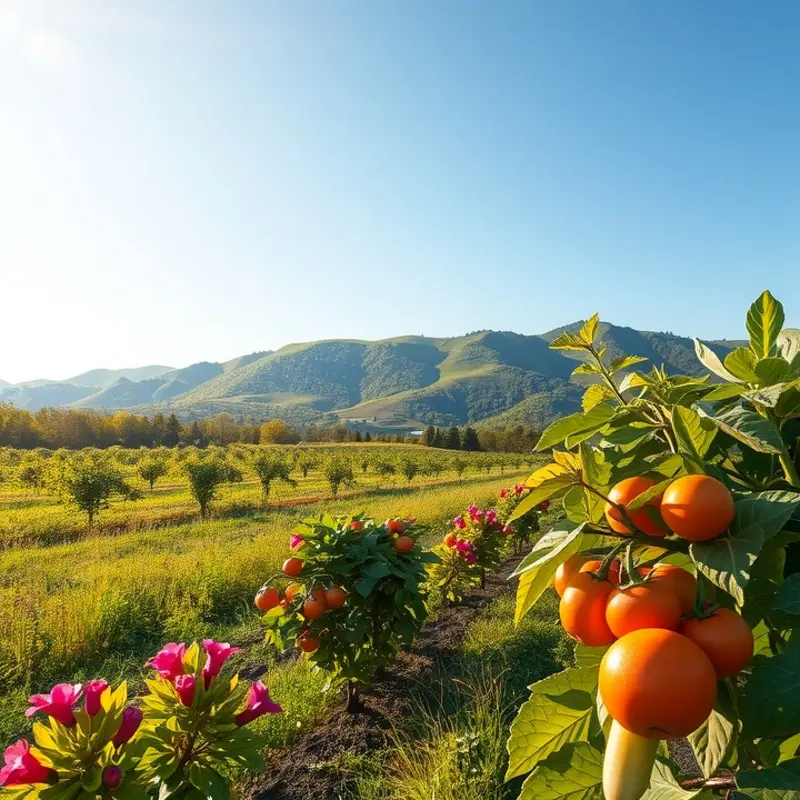 A sunlit orchard showcasing vibrant, organic produce.