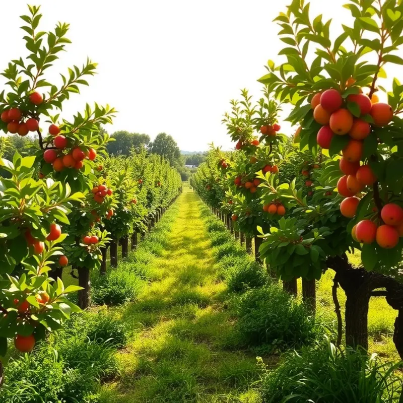 A sunlit field abundant with vibrant vegetables and fruits.