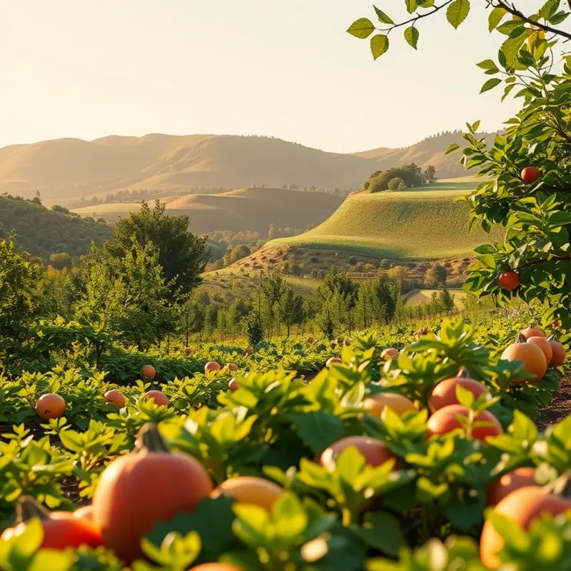 A vibrant sunlit field showcasing an abundance of organic produce.