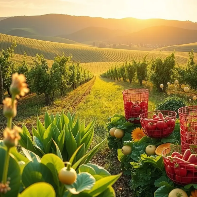 A vibrant sunlit field showcasing fresh organic produce.