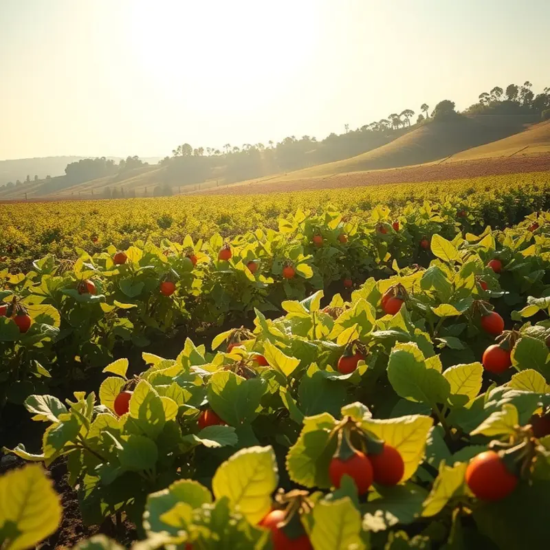 A sunlit orchard showcasing vibrant organic produce.