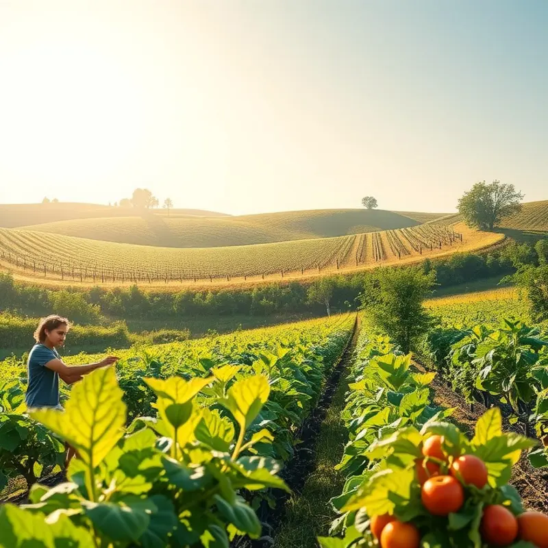 A serene sunlit orchard filled with vibrant produce, symbolizing the natural ingredients for baking.