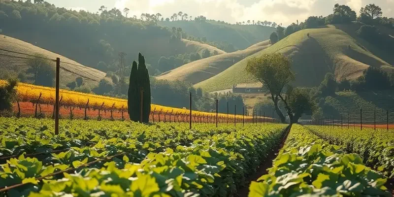 A landscape featuring sunlit organic vegetables growing in a lush field, symbolizing health and abundance.