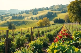 An expansive view of an organic field bathed in sunlight, filled with vibrant plants.