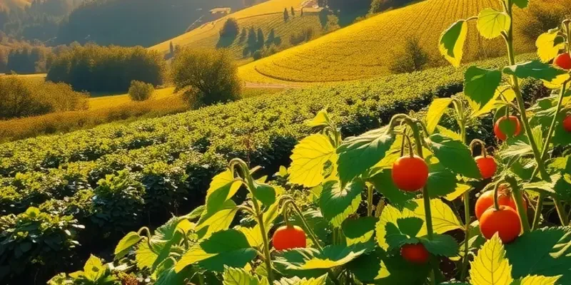 A bright and lush field showcasing organic vegetables and fruits, exemplifying nature's freshness.