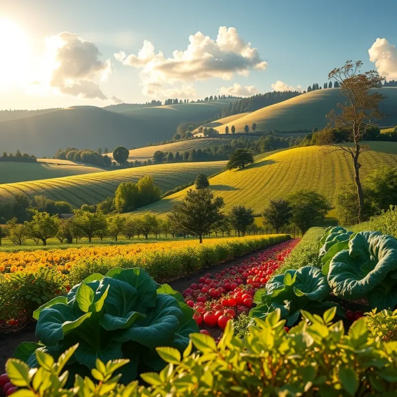 A serene herb garden under warm sunset lights, symbolizing natural nourishment.
