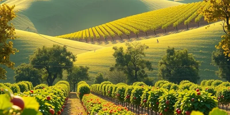 A picturesque orchard showcasing the abundance of organic fruits and vegetables.