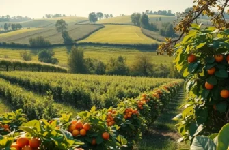 A beautiful and serene landscape featuring organic produce and lush greenery.