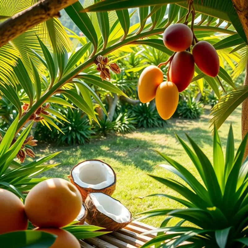 A lush landscape filled with tropical fruits that inspire Southeast Asian festival drinks.