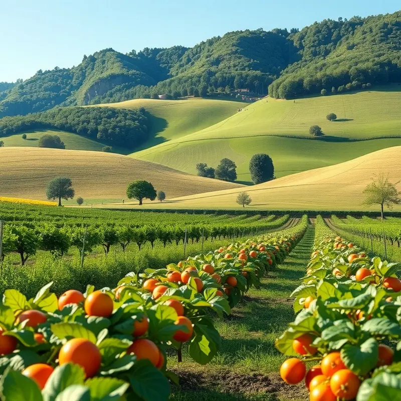 A vibrant landscape showcasing abundant organic produce.