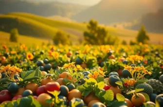 A vibrant landscape illustrating the beauty of healthy organic produce and nature.