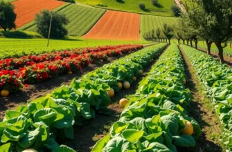 A natural landscape showcasing vibrant organic produce in lush greenery.