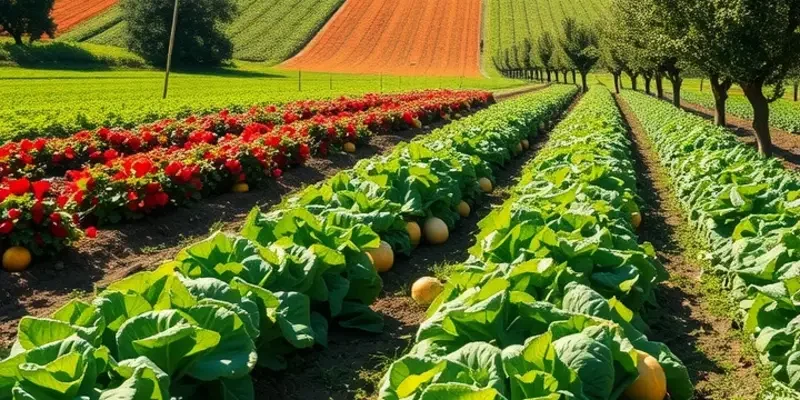 A natural landscape showcasing vibrant organic produce in lush greenery.