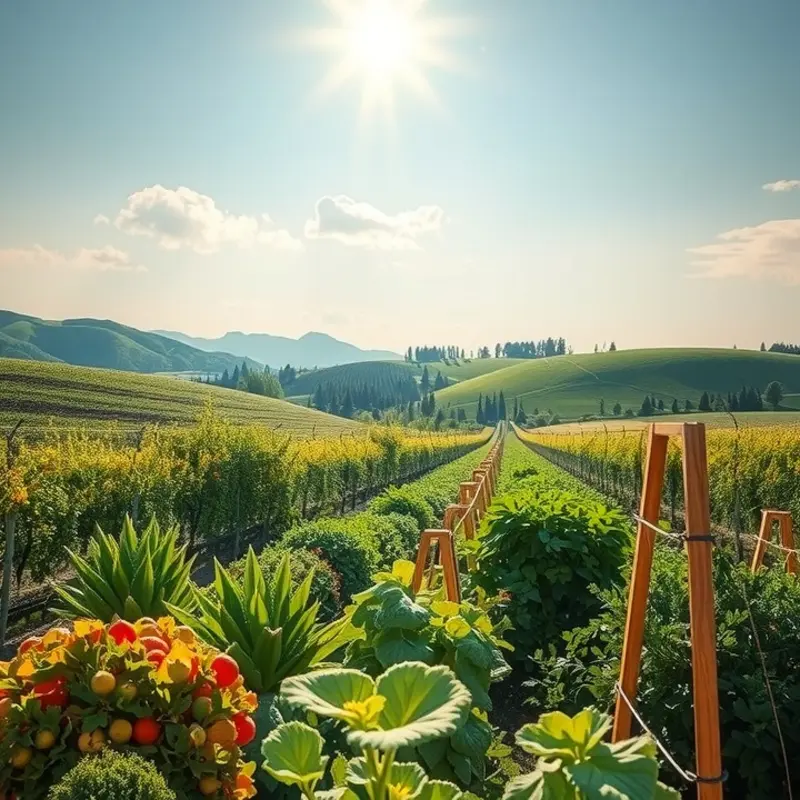 A sunlit field showcasing vibrant organic produce.