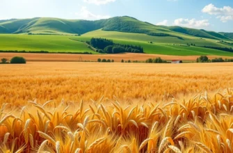 A vibrant field filled with healthy vegetables and fruits surrounded by lush greenery, representing the abundance in ancient culinary rituals.