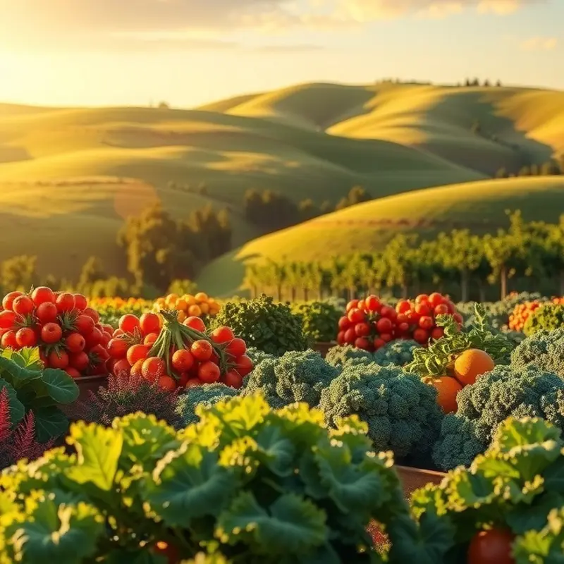 A lush sunlit field showcasing the vibrant harmony between nature and preserved foods.