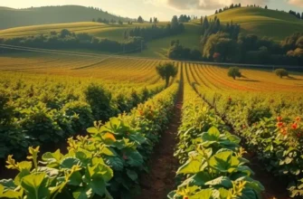 A picturesque landscape filled with fresh fruits and vegetables in a scenic field.