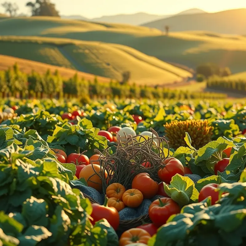 A sunlit Mediterranean landscape showcasing ripe produce.