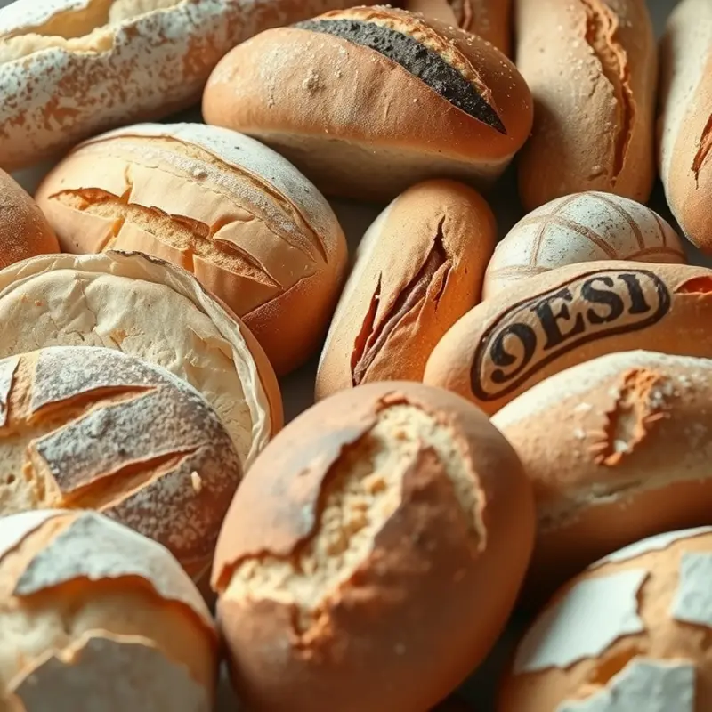 A beautiful display of fresh bread surrounded by organic grains in a sunlit field.