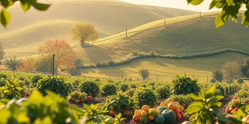 Gorgeous landscape with vibrant fruits and vegetables in a natural setting.