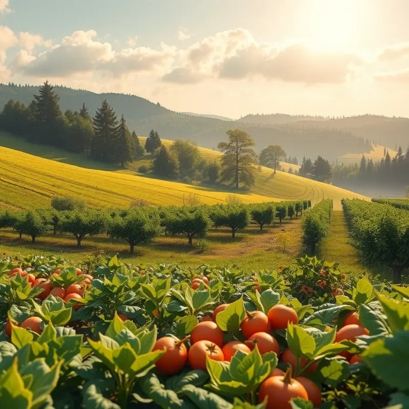 A sunlit field showcasing vibrant fruits and vegetables, symbolizing the abundance of natural sweeteners.