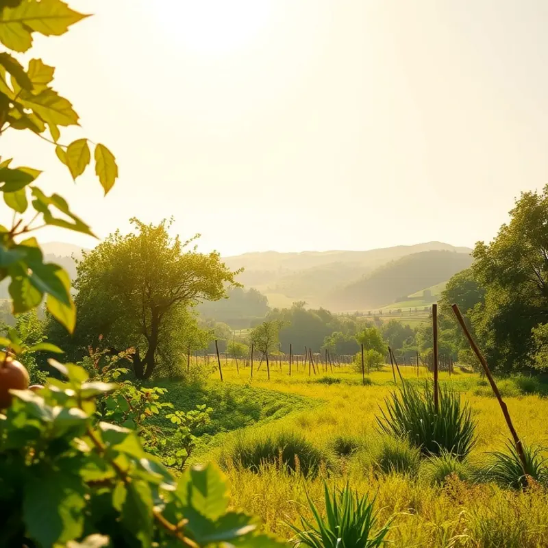 A sunlit orchard showcasing vibrant fruits and vegetables symbolizes nutrient-rich food sources.