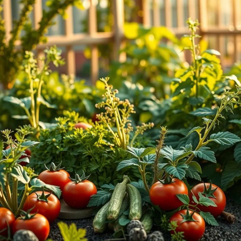 A scenic view of a sunlit orchard filled with vibrant, healthy produce.