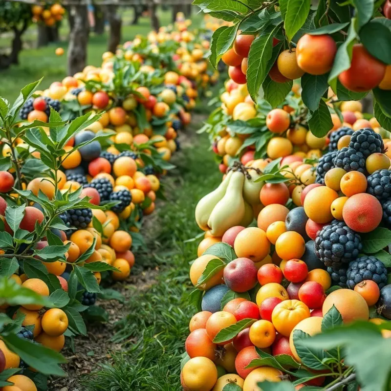 A sunlit field showcasing vibrant organic vegetables and fruits.