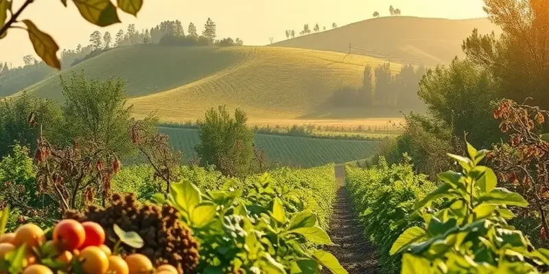 A picturesque view of an orchard with fresh organic produce.