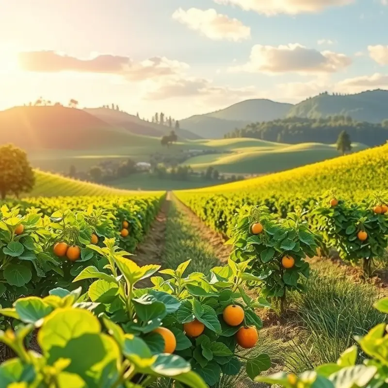 A sunlit field showcasing vibrant organic produce.
