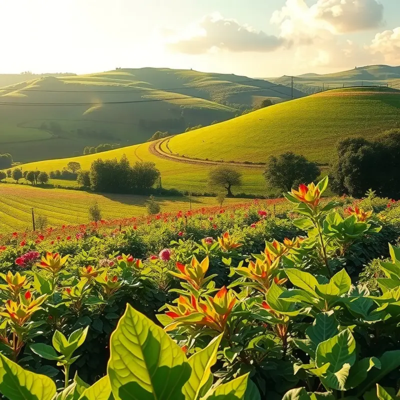 A sunlit field filled with vibrant cabbages and fresh organic produce.