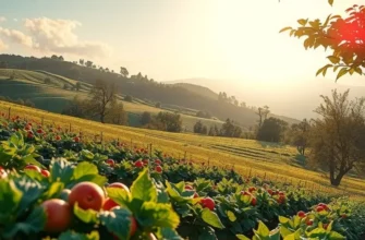 A serene view of an organic produce field under soft sunlight.