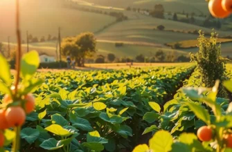 A photorealistic representation of an organic farm with growing celery under the sunlight.