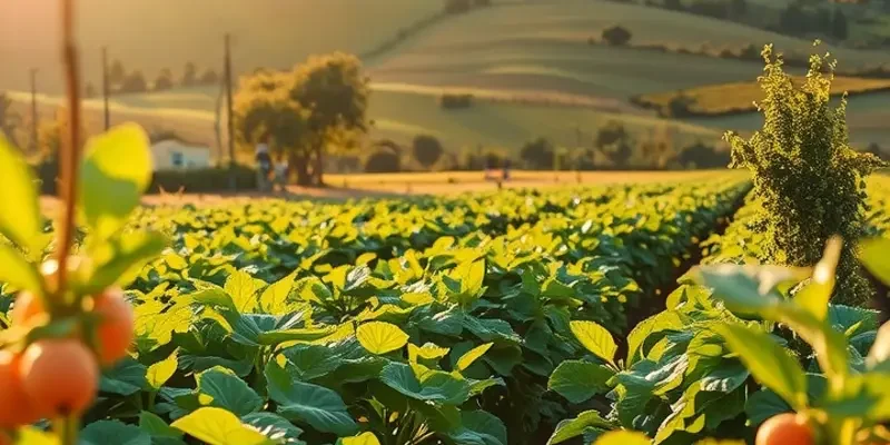 A photorealistic representation of an organic farm with growing celery under the sunlight.