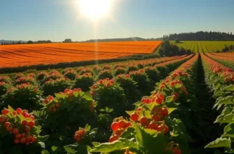 A sunlit field filled with ripe crops and lush greenery, symbolizing the abundance of ceremonial feasts.