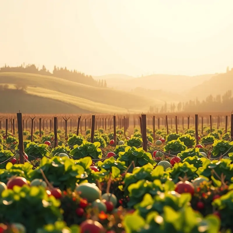 A scenic view of an organic orchard illuminated by the sun, representing natural wellness.