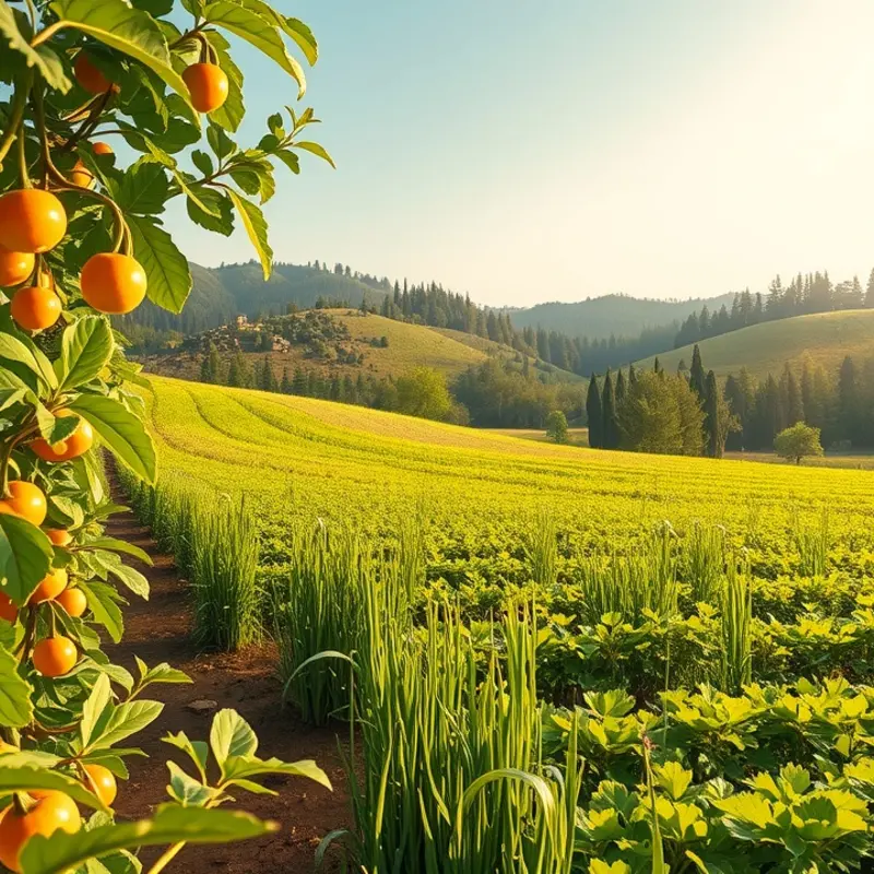 A vibrant sunlit field showcasing quinoa grains among lush greenery.