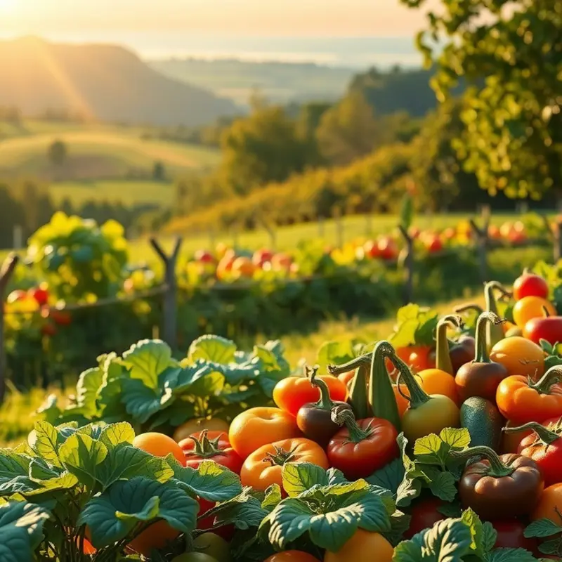 A harmonious view of organic vegetables and fruits, reflecting the essence of traditional Asian diets.