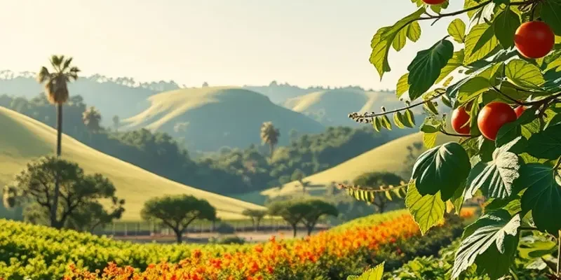 A beautiful natural landscape depicting abundant organic produce.