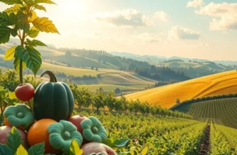 Beautiful sunlit field showcasing vibrant organic fruits and vegetables.