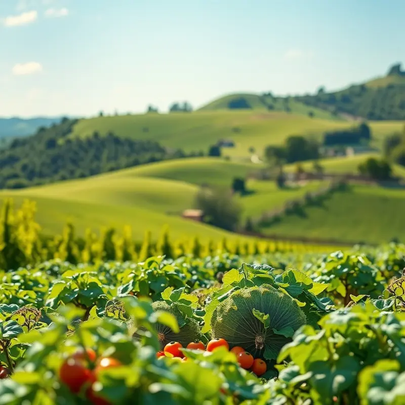 A serene orchard filled with blossoming fruit trees under soft sunlight.
