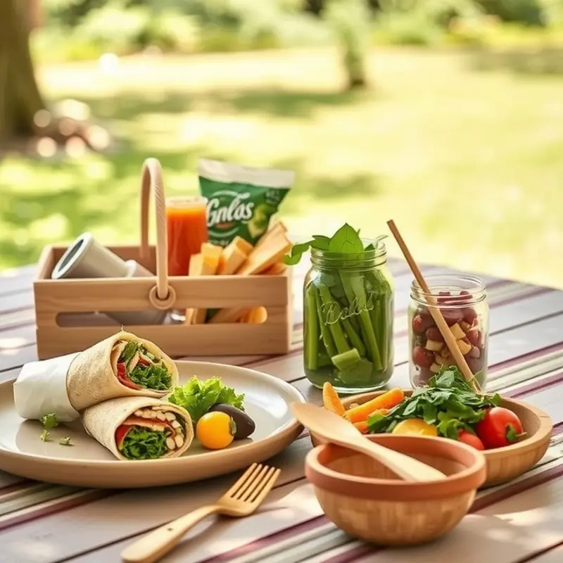A vibrant kitchen setting depicting batch cooking with colorful meal containers and fresh ingredients.