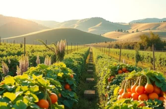 A lush garden filled with various organic vegetables bathed in sunlight, symbolizing sustainable farming.