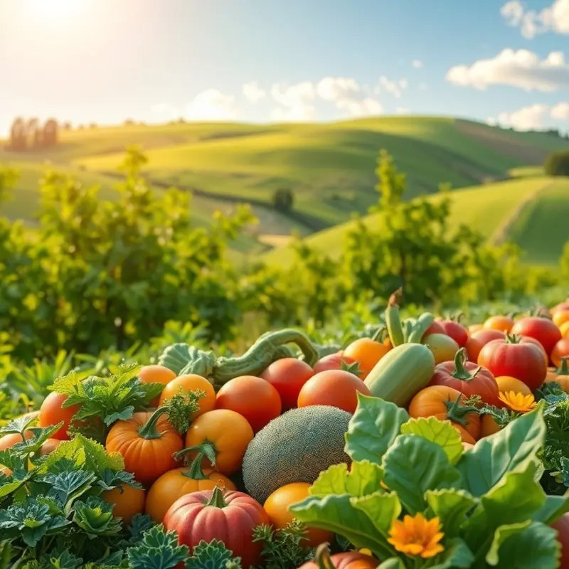 A sunlit field showcasing vibrant, organic vegetables illustrating the essence of sustainability.