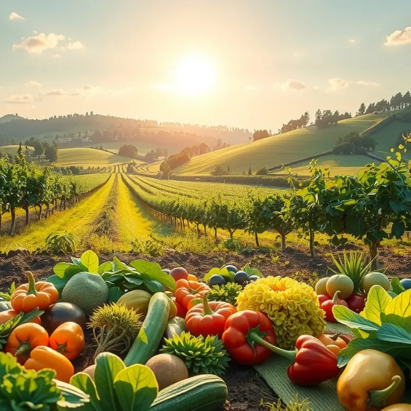 A sunlit field showcasing vibrant, organic vegetables illustrating the essence of sustainability.