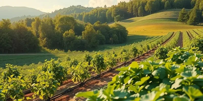 A sunlit field filled with colorful organic vegetables and fruits.