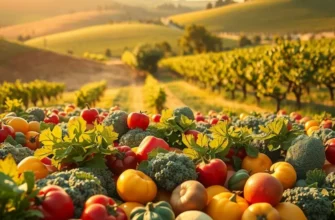 A beautiful sunlit field showcasing diverse fresh produce.