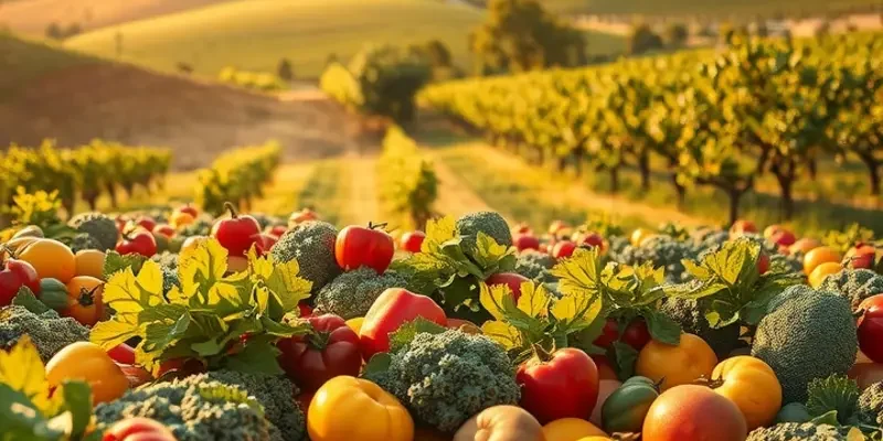 A beautiful sunlit field showcasing diverse fresh produce.